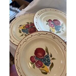 Set of 3 Around the Orchard Home China Dinner Plates Fruit Pattern